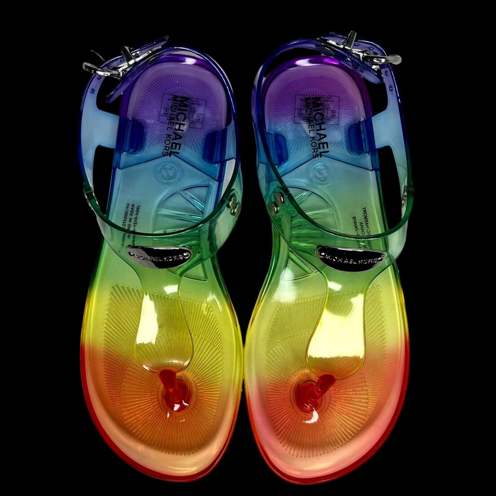 Michael Kors Youth‎ Girls Harmony Flat Thong Sandals Size 2 Multicolor Rainbow - Picture 2 of 10